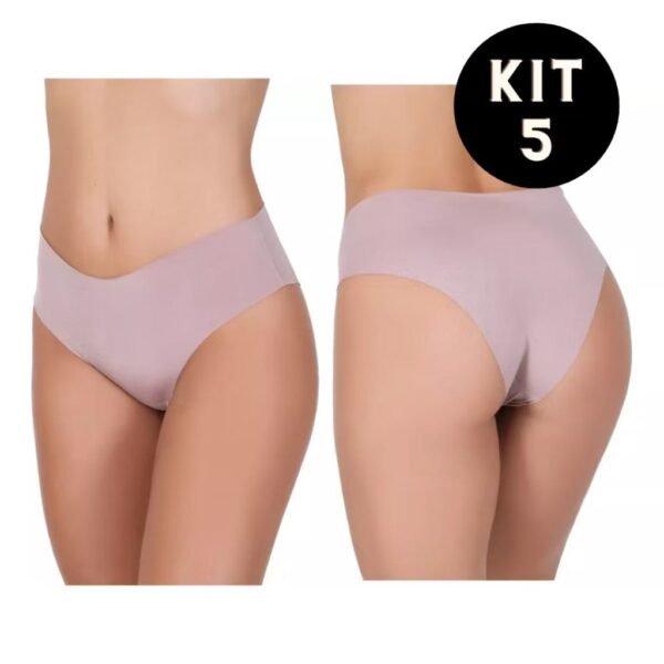 KIT 5 Calcinhas Tanga Cós Alto Sem Costura Corte a Laser
