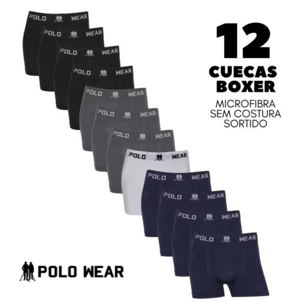 Kit 12 Cuecas Boxer POLO WEAR em Microfibra Sem Costura