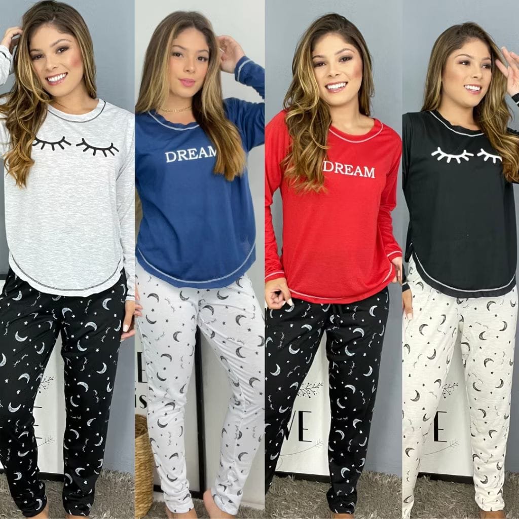 KIT Com 4 Pijamas Longo Feminino Inverno