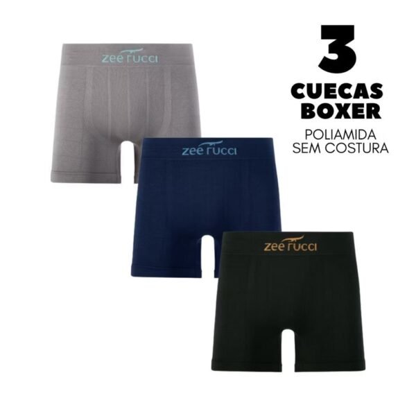 Kit 3 Cuecas Boxer ZEE RUCCI Sem Costura em Poliamida 1881