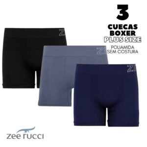 Kit 3 Cuecas Boxer PLUS SIZE Sem Costura em Poliamida/Microfibra Zee Rucci