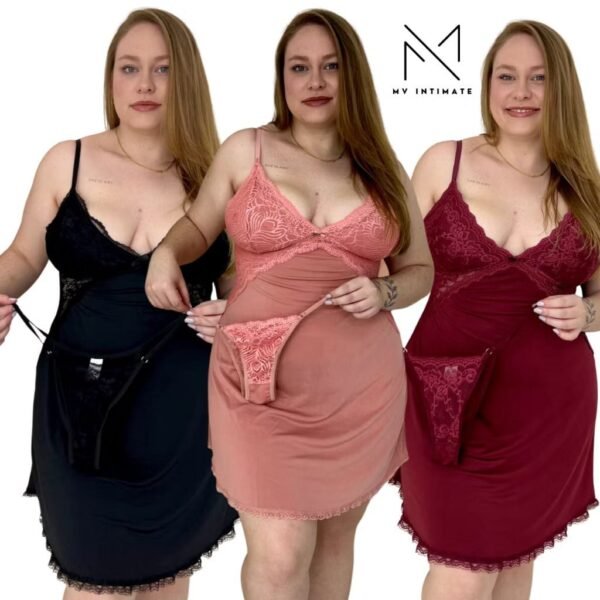 Camisola PLUS SIZE Microfibra Light Detalhes em Renda 598 Feminino