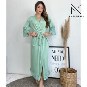 Robe LONGO Roupão Feminino Noiva Renda Luxo Hobe