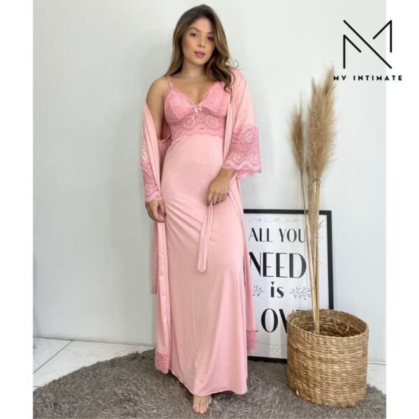 Kit de Robe e Camisola LONGOS sem Bojo de Microfibra Light de Amamentação