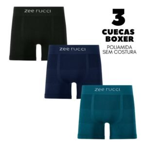 Kit 3 Cuecas Boxer ZEE RUCCI Sem Costura em Poliamida 1882