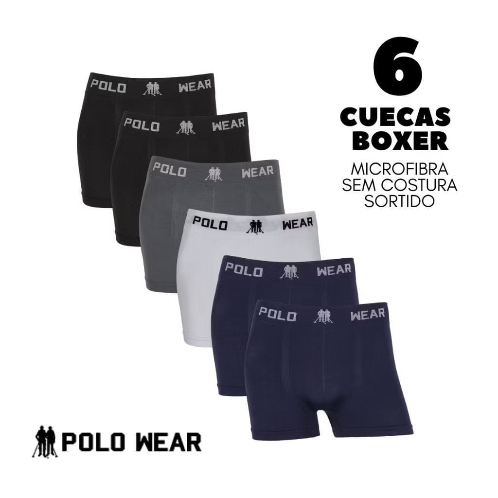Kit 6 Cuecas Boxer Sem Costura em Microfibra Polo Wear