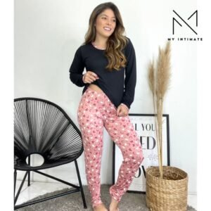 Pijama Longo de Inverno Quentinho Feminino em tecido SUEDE Estampado