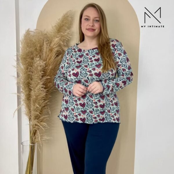 Pijama Plus Size Longo Suede Feminino Inverno Manga Longa Frio