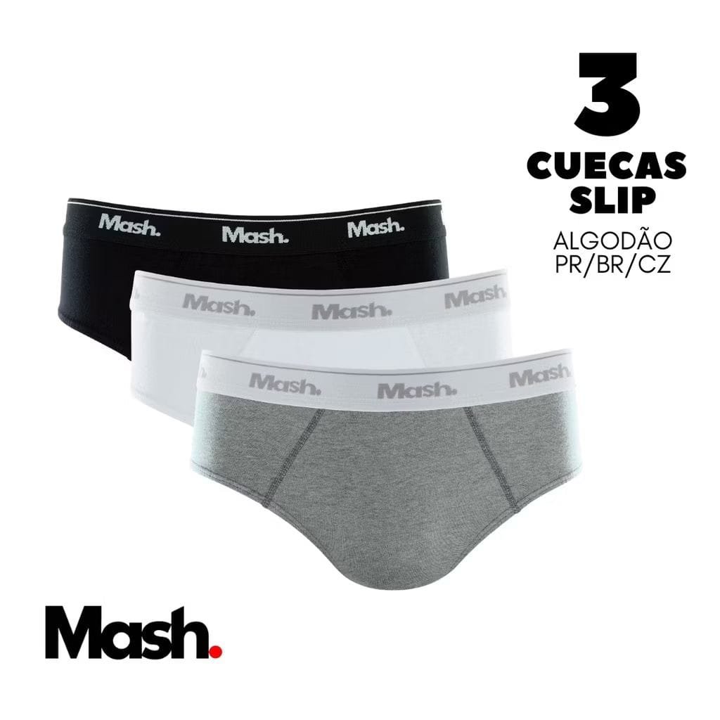 Kit 3 Cuecas Slip em Algodão Mash 010.04