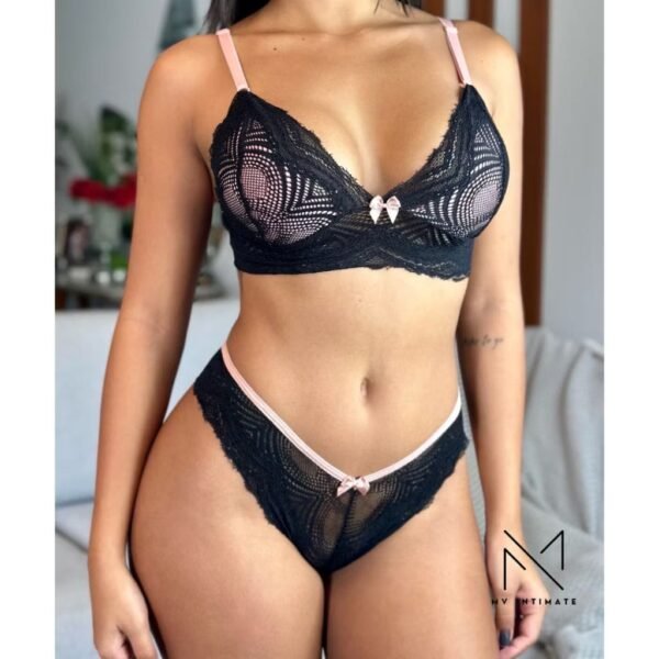 Conjunto Sexy Sem Bojo em Renda Bicolor