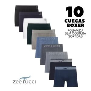 Kit 10 Cuecas Boxer ZEE RUCCI Sem Costura em Poliamida/Microfibra